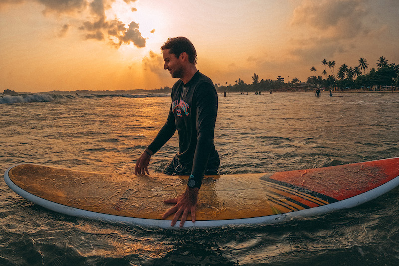 sunset surf session at Weligama