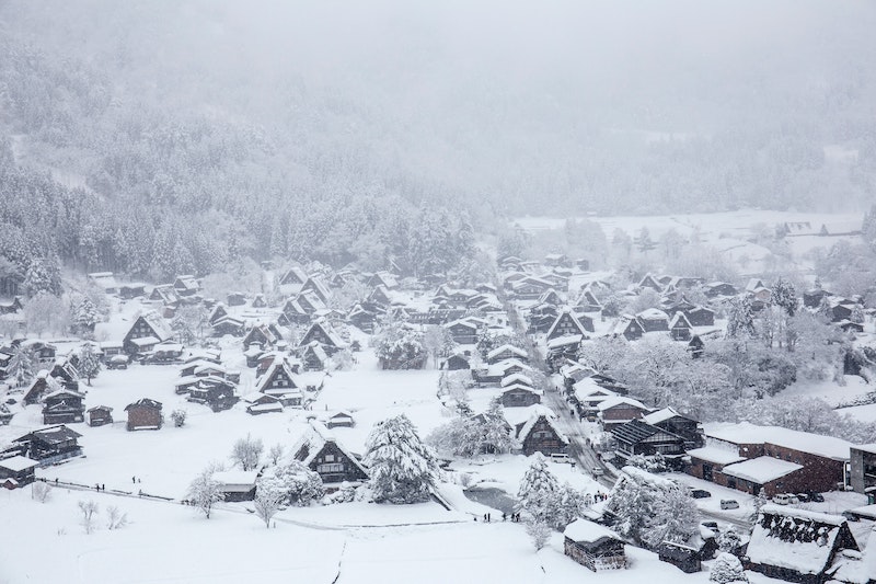 View of Shirakawa-go with the snow