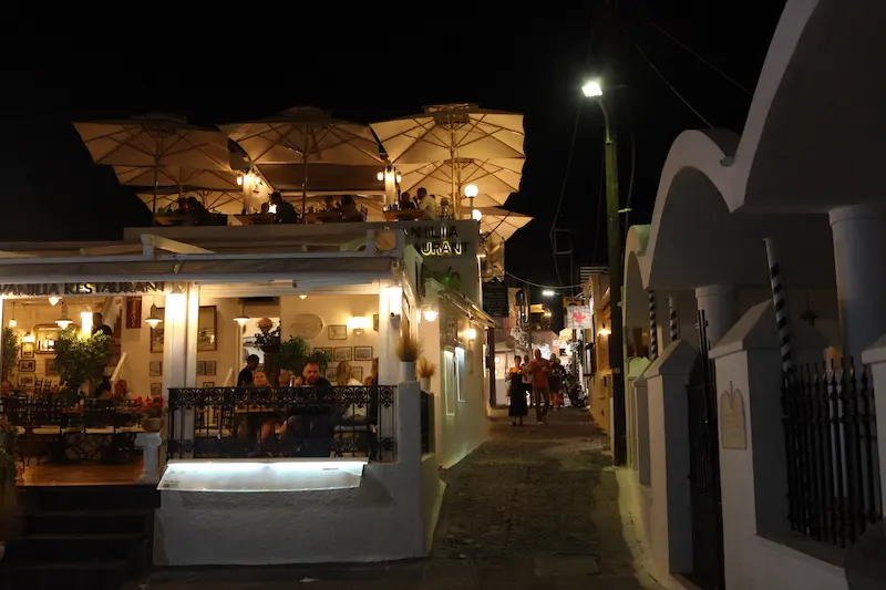 Nightlife on the island in Fira the capital. 