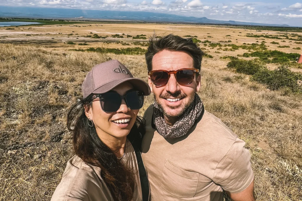 A selfie of us exploring Kenya at Amboseli National Park