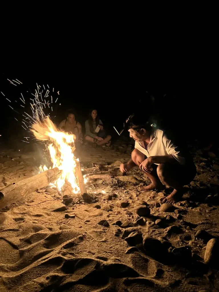 The bonfire at night with our guide Safarin