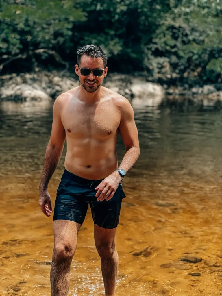 Guillaume getting out of the water