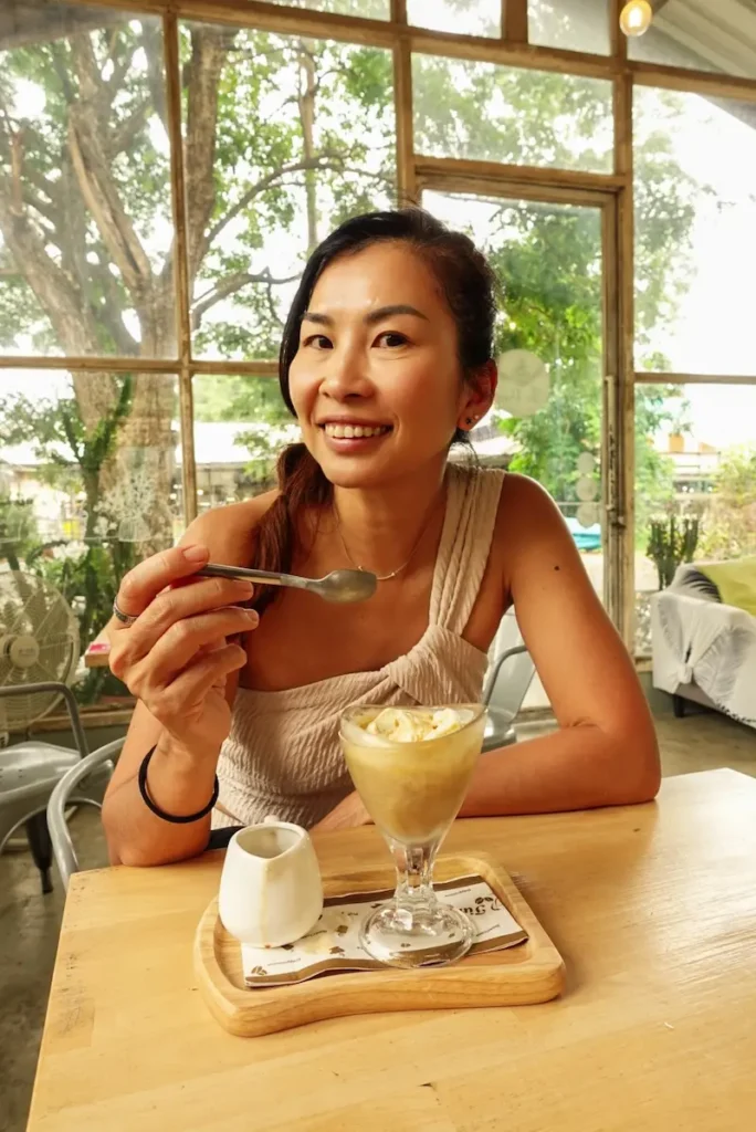 Enjoying an Affogato at the floating market